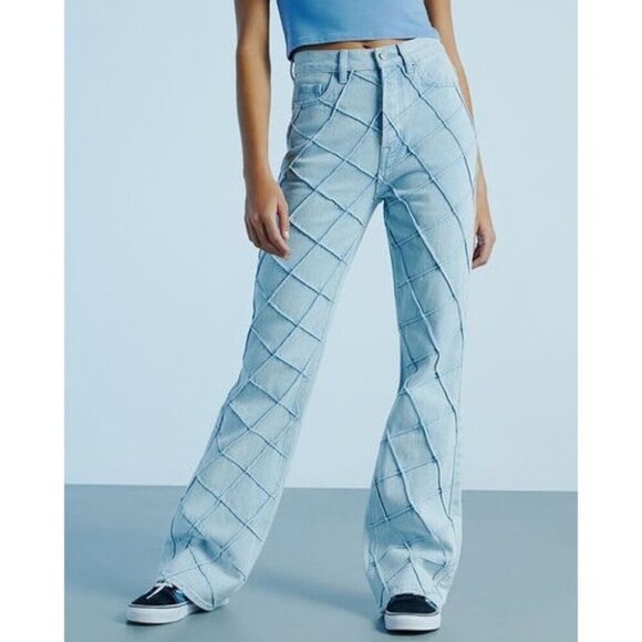PacSun Pants - PacSun Pintuck High Waisted Bootcut Jeans Sz 24 Quilted Diamond Denim Light Blue
